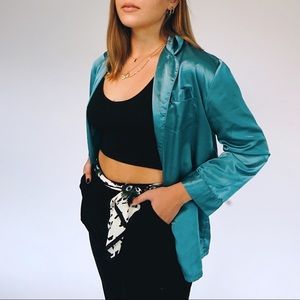 Silk Teal Pajama Dress Shirt